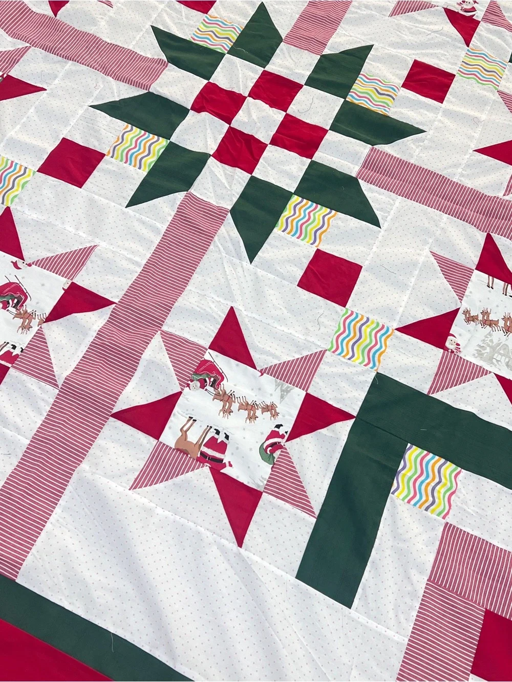 Handmade Peppermint Starlight Cotton Queen size Patchwork Quilt Top/Topper